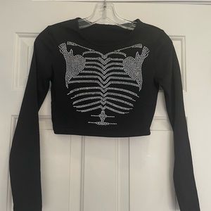 Black Cropped Long Sleeve rhinestone small NWT